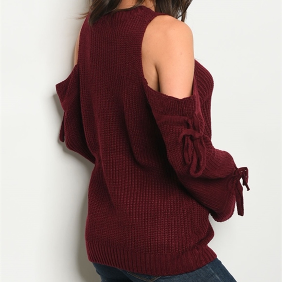 LAST 1! GIRLY & FLIRTY BURGANDY KNIT SWEATER - Picture 3 of 5